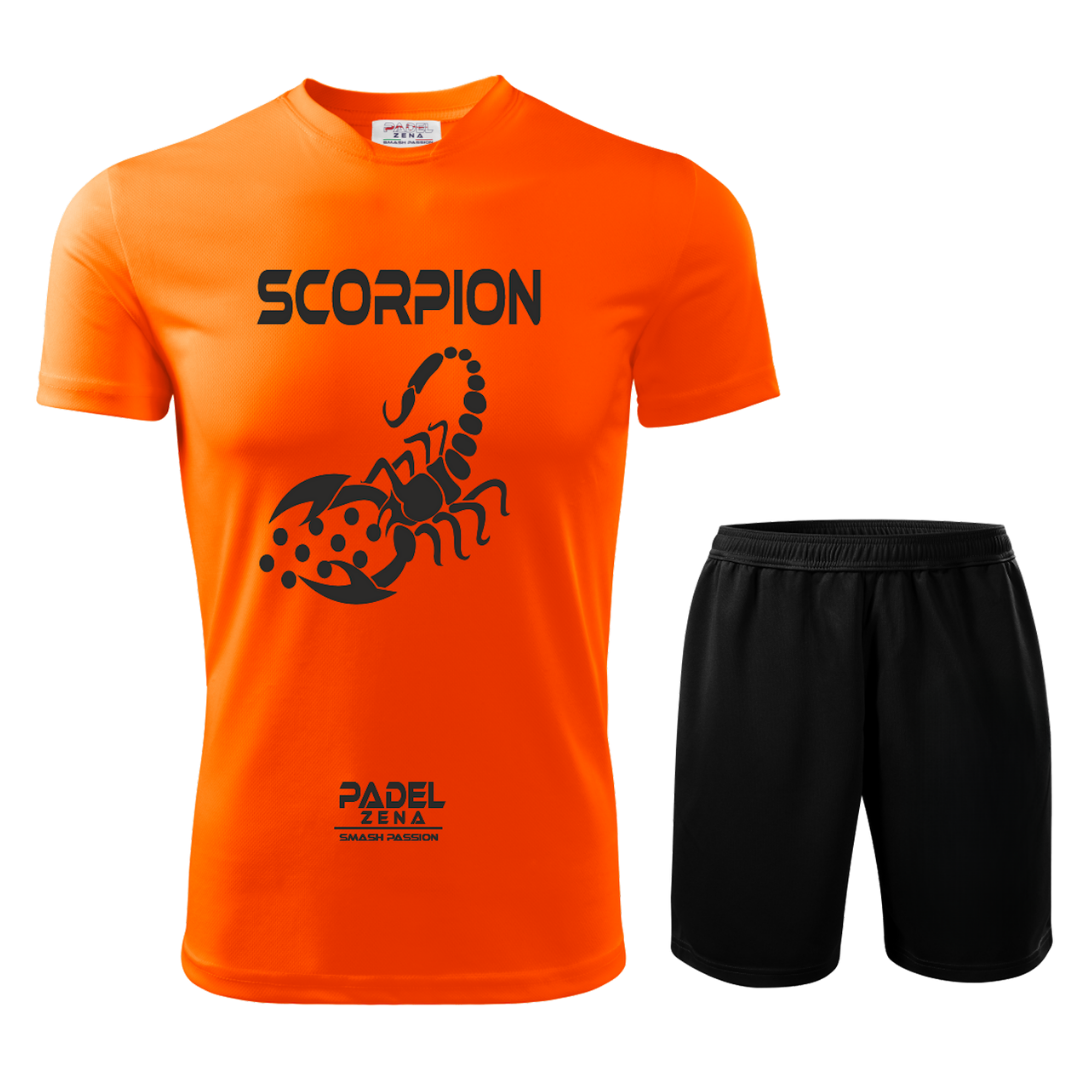 Kit padel Scorpion royal giallo – maglia tecnica pantaloncino grafica scorpione Zena Padel