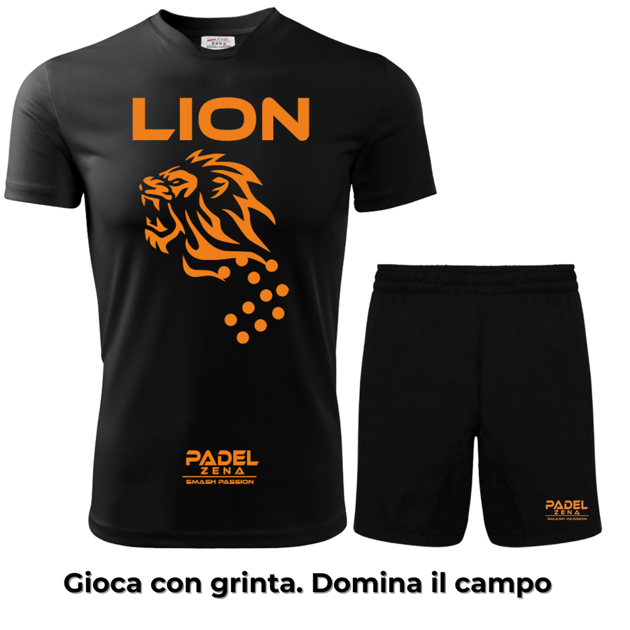 Completo Padel Uomo Lion – Maglia Tecnica + Pantaloncino Animal Collection Zena Padel