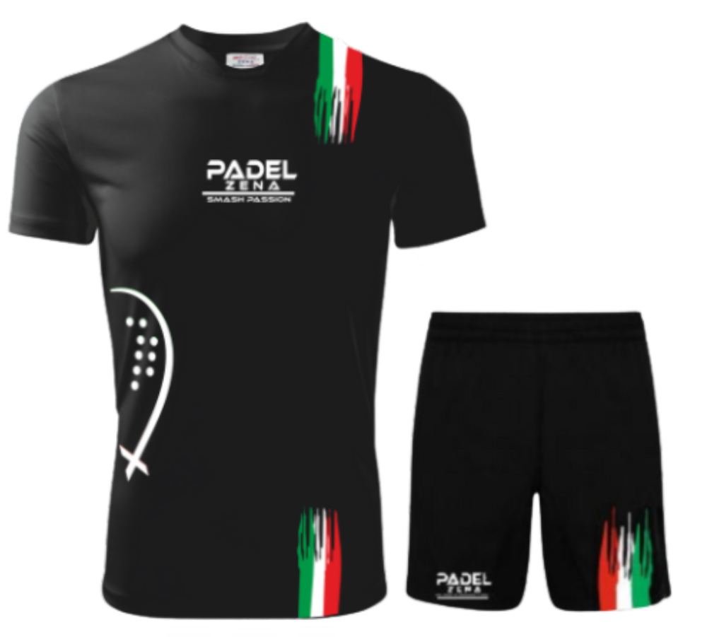 Completo padel uomo Rainbow Italy – kit maglia tecnica e pantaloncino tricolore Zena Padel