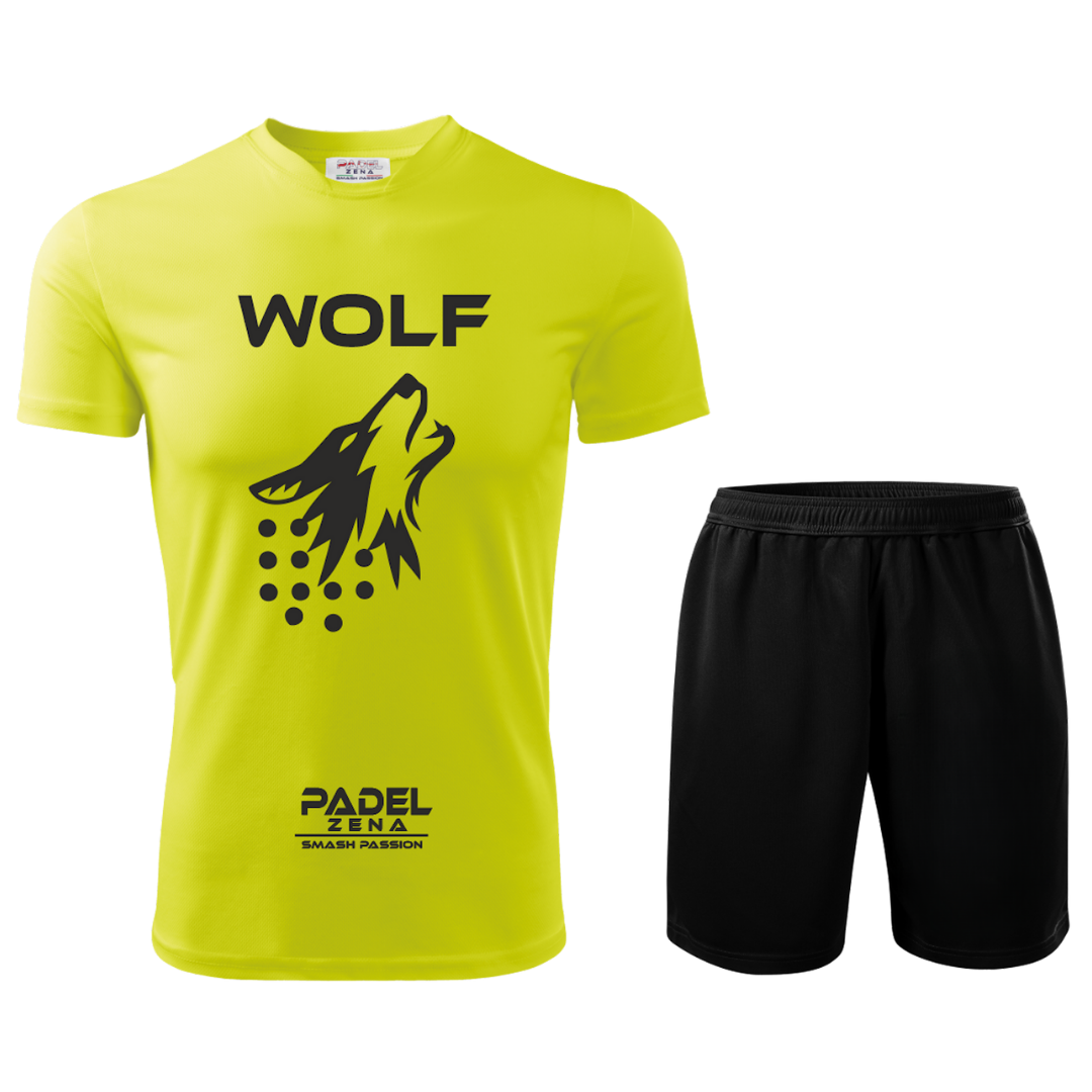 Completo padel uomo Wolf – kit maglia tecnica e pantaloncino grafica lupo Animal Collection Zena Padel