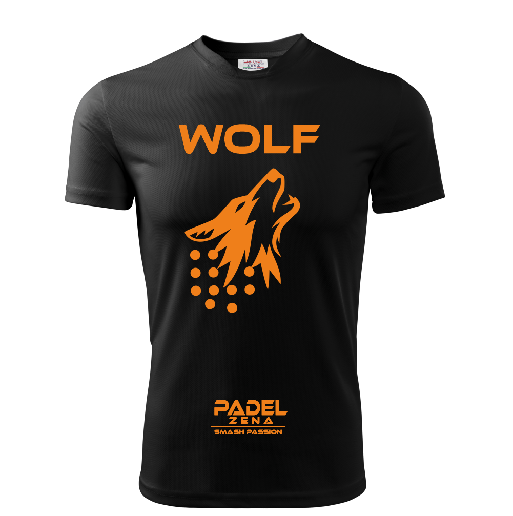 Maglia padel tecnica Wolf nero arancio – Animal Collection Zena Padel