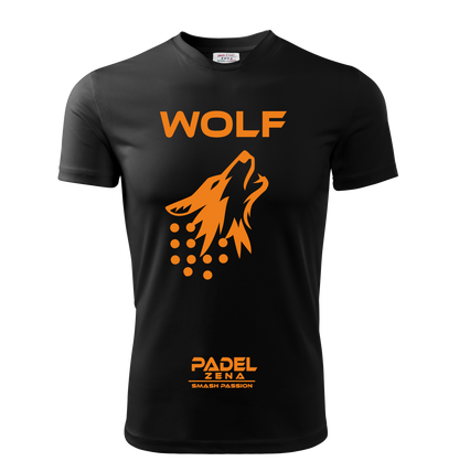 Maglia padel tecnica Wolf nero arancio – Animal Collection Zena Padel
