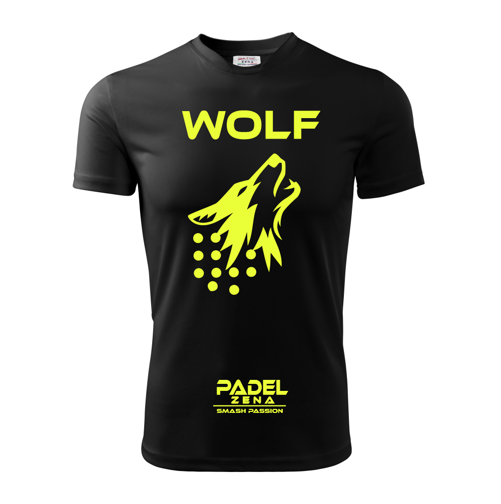 T-shirt padel Wolf nero giallo – grafica lupo dry fit Zena Padel